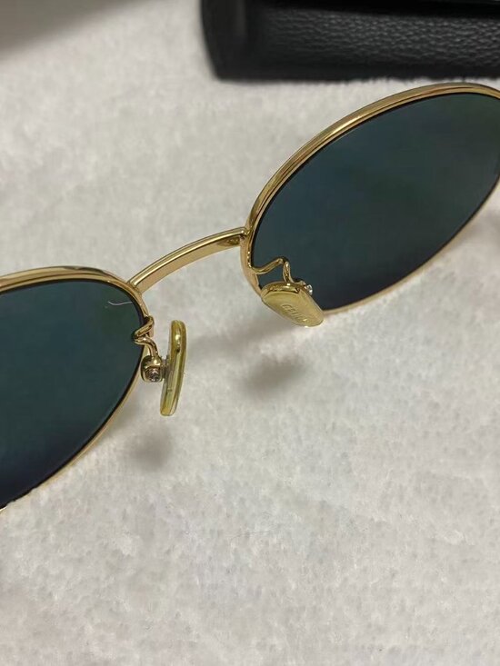 Celine Oval Metal Sunglasses, Gold Frame / Green Lenses main image 5